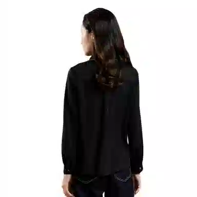 恒源祥 设计感撞色拼接长袖衬衫 女款 黑色