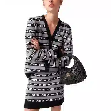 Miu Miu FW22 Striped Logo V-Neck Knit Sweater
