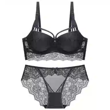 桔内 欧美性感蕾丝边上薄下厚聚拢调整型上托文胸三角内裤内衣裤套装 女款 礼盒装