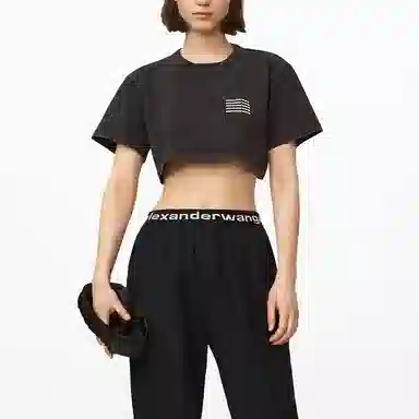 Alexander Wang Logo Cropped T-Shirt Black