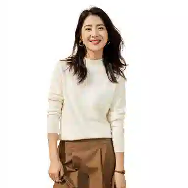 恒源祥 纯色休闲半高领针织套头毛衣 女款