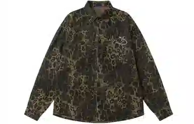 美式高街复古豹纹水洗宽松舒适单排扣夹克潮流百搭牛仔外套长袖衬衫 男女同款