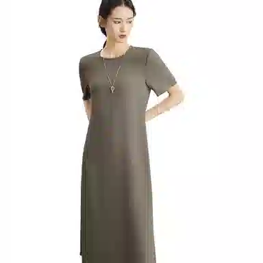 美洋 仿醋酸圆领无袖连衣裙