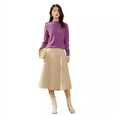 恒源祥 纯色休闲半高领针织套头毛衣 女款