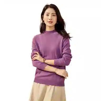 恒源祥 纯色休闲半高领针织套头毛衣 女款