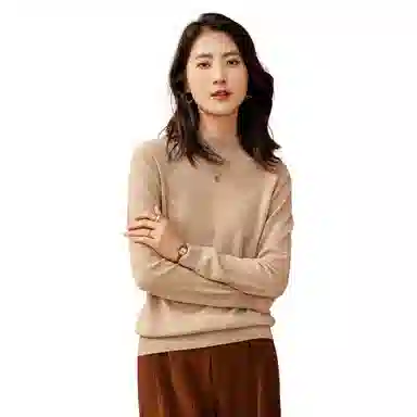 恒源祥 纯色休闲半高领针织套头毛衣 女款