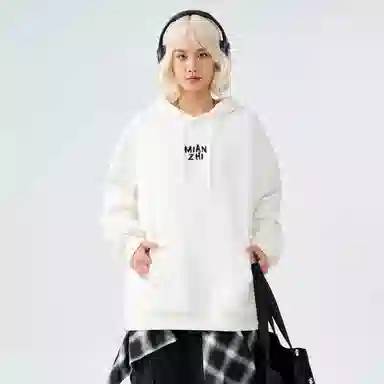 棉致 美式高街趣味笑脸字母印花纯色简约基础宽松休闲通勤百搭落肩套头长袖连帽卫衣 男女同款