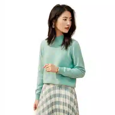 恒源祥 纯色休闲半高领针织套头毛衣 女款