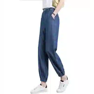 【dme】 薄款宽松束脚牛仔裤 女款 深牛仔蓝