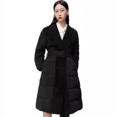太平鸟 大衣式拼接羽绒服 女款 黑色