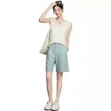 美洋 舒适高腰休闲短裤 女款 石绿色