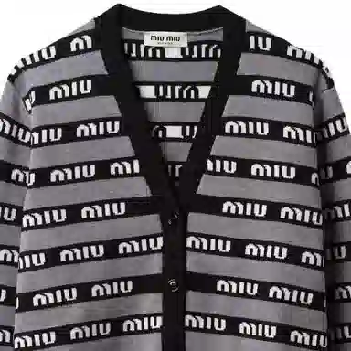 Miu Miu FW22 Striped Logo V-Neck Knit Sweater