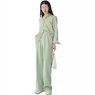 美洋 纯色松紧高腰阔腿休闲裤 女款