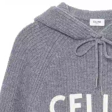 CELINE Logo Wool Hoodie Gray