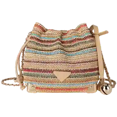 稻草人 小众时尚编织设计感链条包 聚丙烯拼聚氨酯革 水桶包单肩斜挎包 女款 七彩配咖色/七彩配杏色