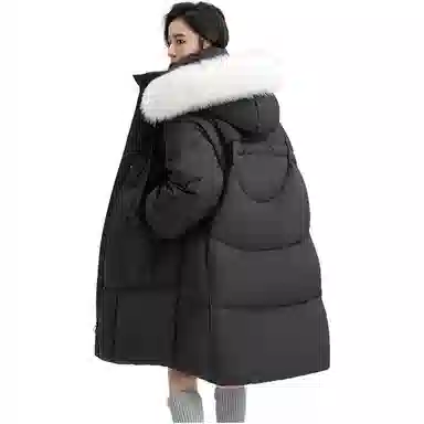 鸭鸭 通勤长款纯色连帽简约保暖羽绒服 女款