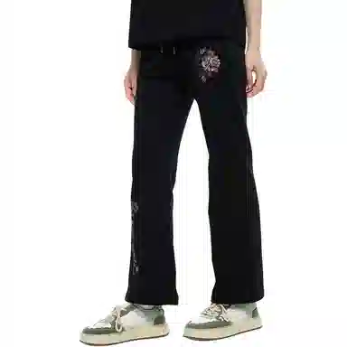 鬼洗 虎头刺绣微喇针织休闲裤 女款