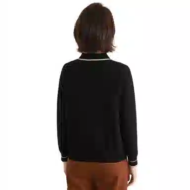 恒源祥 纯色翻领纽扣套头长袖针织衫 女款