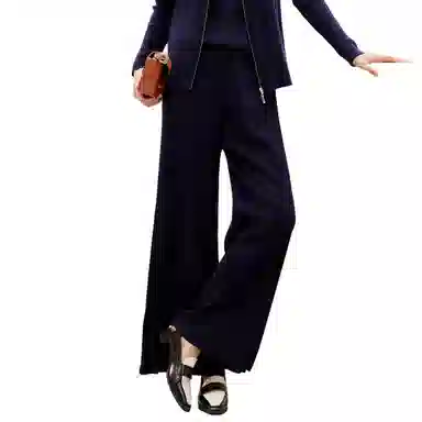 恒源祥 纯色高腰羊毛针织松紧系带阔腿休闲裤 女款