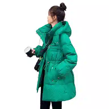 鸭鸭 韩版时尚印花收腰纯色简约立领连帽通勤甜美校园风羽绒服 女款