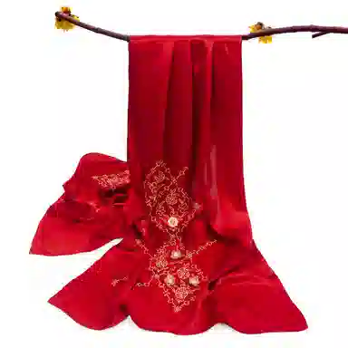 上海故事 真丝刺绣素绉缎长巾 丝韵牡丹 桑蚕丝 丝巾 女款