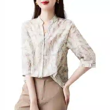 【dme】 法式印花短袖衬衫 女款 砾石色