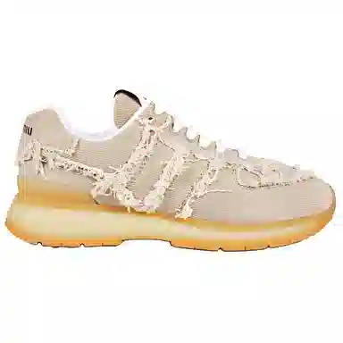 Miu Miu Round Toe Lace-Up Low Sneakers Beige