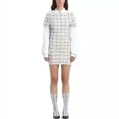 MARNI White Bio Cotton Top With Irregular Checked Print