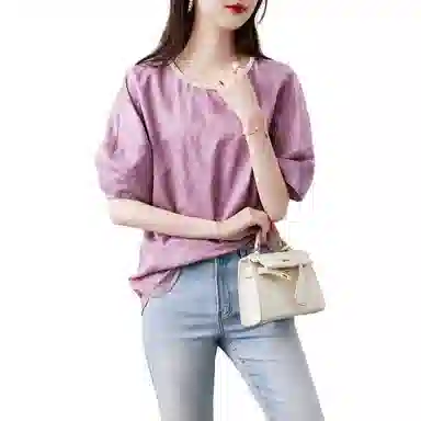 【dme】 休闲圆领花边短袖衬衫 女款