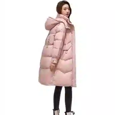 雅鹿 连帽字母长袖中长款羽绒服 女款