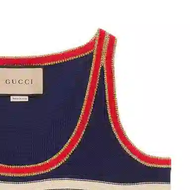 Gucci Striped Logo Sleeveless Top Navy