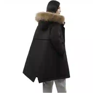 鸭鸭 纯色连帽宽松拉链中长款长袖羽绒服 女款