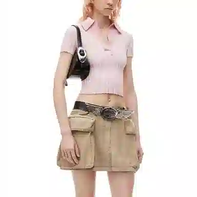 Alexander Wang FW24 Striped Slim Polo Pink