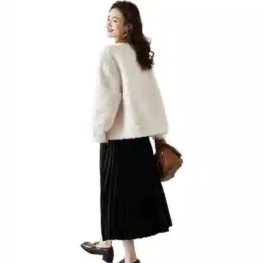 【dme】 纯色圆领纽扣毛毛棉服 女款