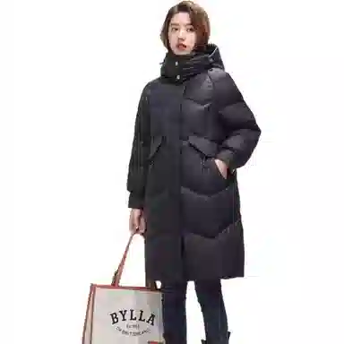 雅鹿 连帽字母长袖中长款羽绒服 女款