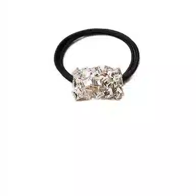 左欧 韩国气质高端扎丸子头轻奢方块 弹力绳/合金/水钻 头绳 女款 香槟色/银灰色/银白色