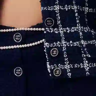 CHANEL Plaid Single-Breasted Jacket Navy Blue