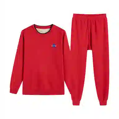 贴身领域 无痕加绒加厚圆领可外穿保暖套装 男款