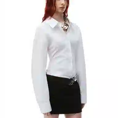 alexander wang FW23 Cotton Cinched Button Up With Ribbed Trim