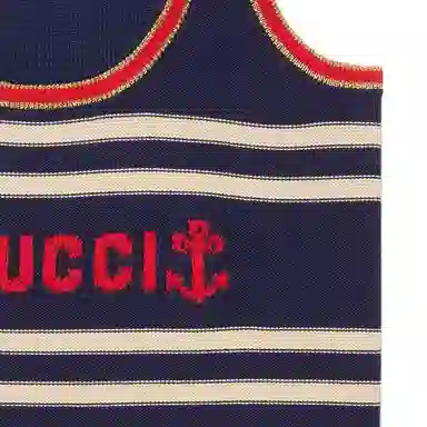 Gucci Striped Logo Sleeveless Top Navy
