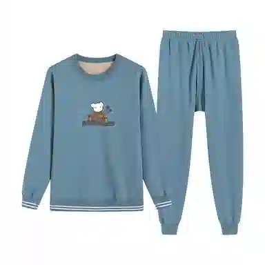 贴身领域 无痕加绒加厚圆领可外穿保暖套装 男款