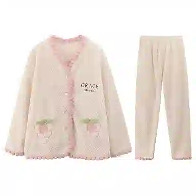 兰缪 可爱保暖休闲加厚家居服睡衣套装 女款 图色