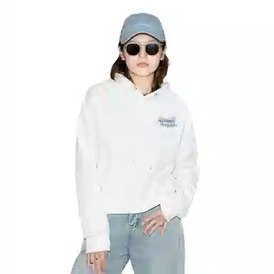 棉致 纯色简约短款落肩连帽宽松长袖卫衣 女款