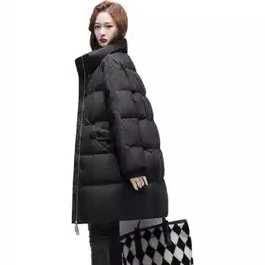 鸭鸭 宽松中长款立领茧型百搭保暖通勤韩系羽绒服 女款