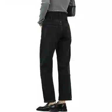 美洋 纯色拉链高腰直筒牛仔裤 女款