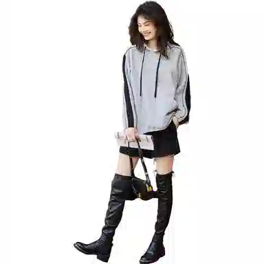 【dme】 宽松拼接休闲连帽卫衣 女款