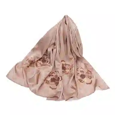 上海故事 真丝刺绣素绉缎长巾 丝韵牡丹 桑蚕丝 丝巾 女款