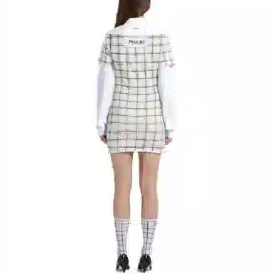 MARNI White Bio Cotton Top With Irregular Checked Print
