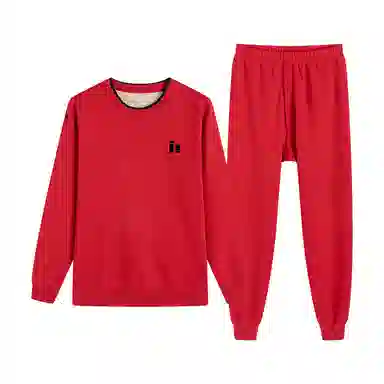 贴身领域 无痕加绒加厚圆领可外穿保暖套装 男款