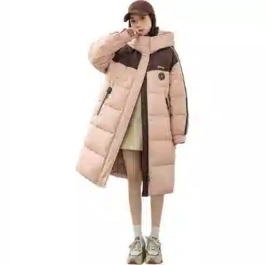 鸭鸭 拼色连帽拉链羽绒服 女款